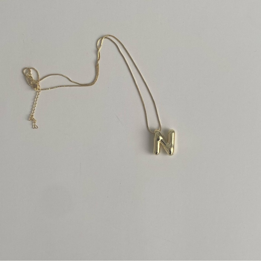 Gold Bubble Initial 'N' Necklace